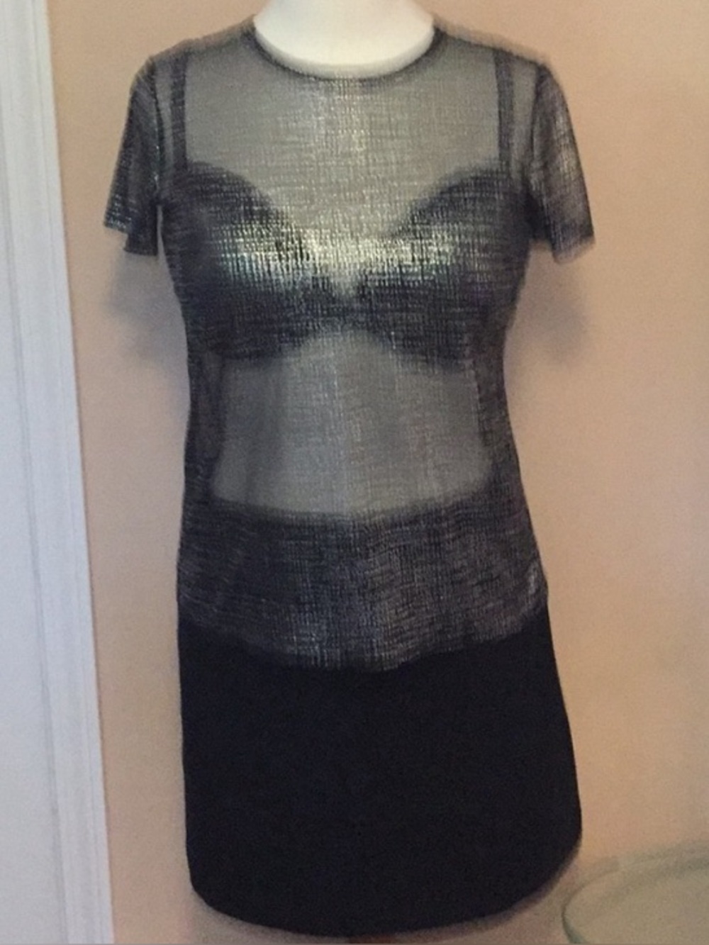 VS Sheer Black Shimmer Victoria’s Secret Sheer Short Sleeve Top NWT